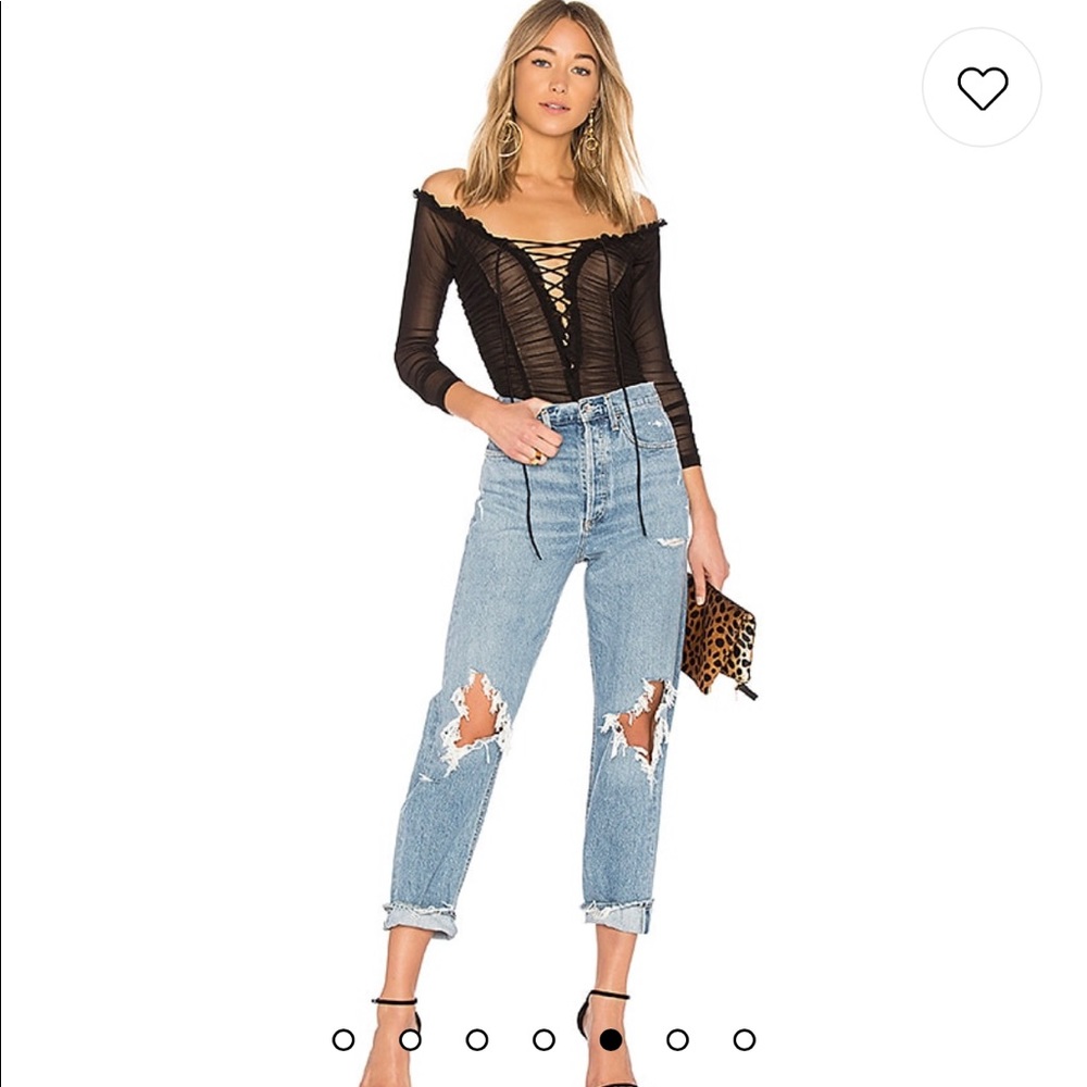 REVOLVE MAJORELLE Cleo Black Ruched Lace-up Thong Bodysuit